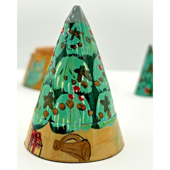 Dept 56 Wooden Nesting Christmas Trees Toys Set of 3 Handpainted Vintage - Picture 9 of 16